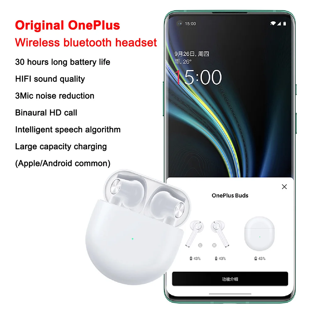 

Original OnePlus Buds TWS Wireless Earphones 30 Hours Battery Life Bluetooth Headphone Earbuds IPX4 ear Phones for IPhone Xiaomi