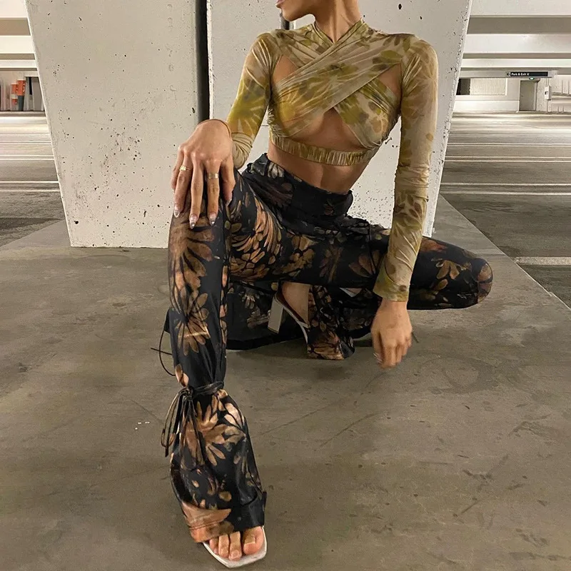 

Ladies Pullover Vest Cross Wispy V-neck Top 2021 Spring Fashion All-match Geometric Pattern Sexy Style Long Sleeves