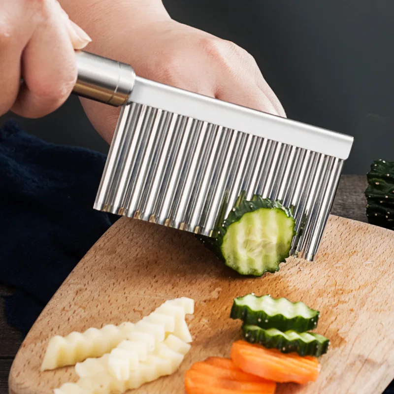 

Stainless Steel Potato Chip Slicer French Fries Cutter Wave Knife Serrated Blade Chopper Fruit Vegetable Tool Kitchen Utensils