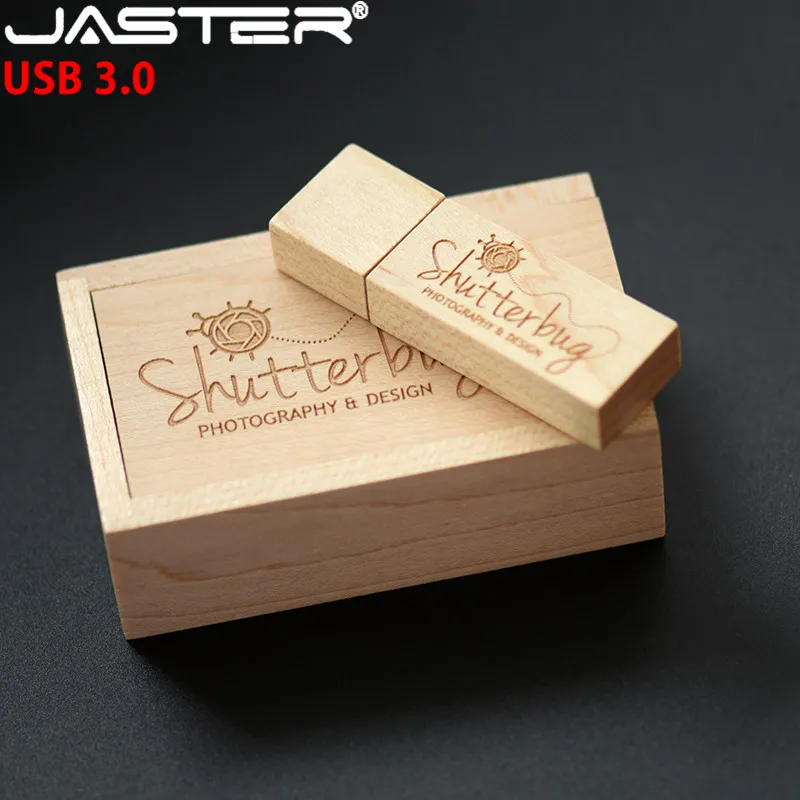 JASTER USB 3,0 флэш-накопитель в деревянном корпусе с логотипом на заказ Бамбук usb с коробкой usb флэш-накопитель карта памяти, Флеш накопитель pendrive 8GB 16GB 32GB 64GB
