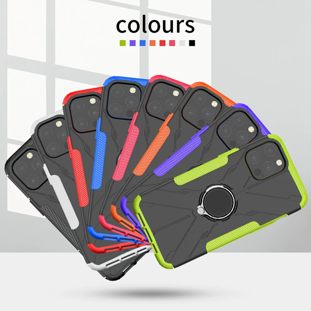 

For iPhone 12 Armor Shockproof Case for iPhone 12Pro Max Mini Magnetic Car Holder Metal Finger Ring Case Cover Anti-fall Case
