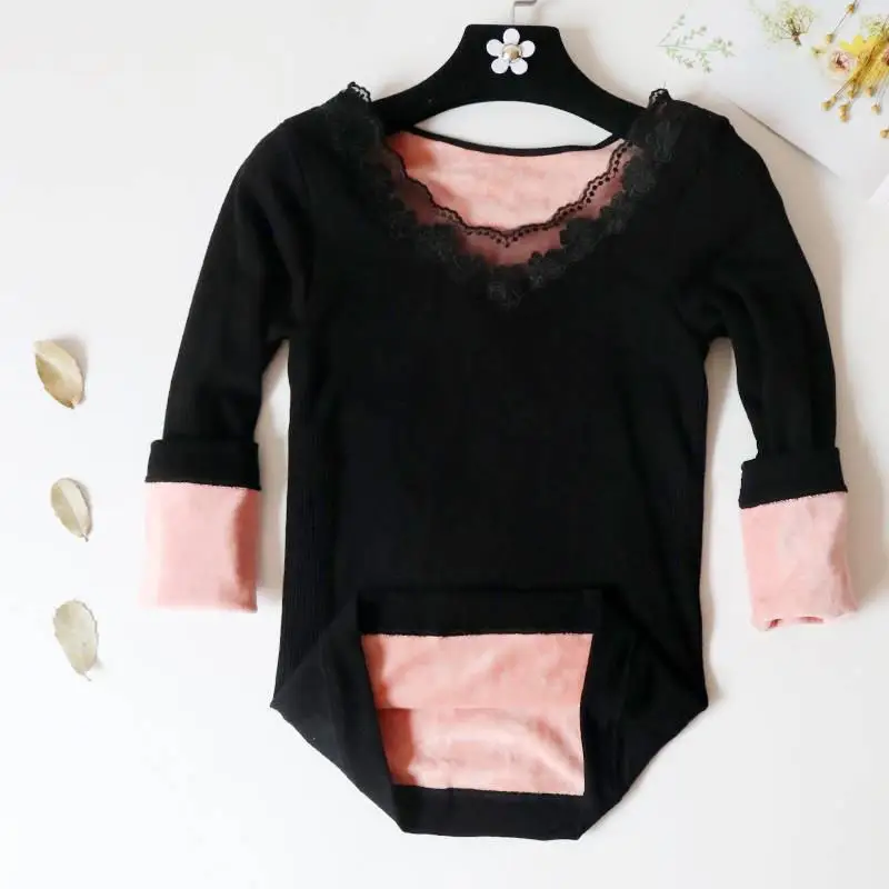 New Autumn Winter Women Thermal Underwear Female Plus Velvet Warm Thicken Body Shapped Slim Bottoming Top S21 |