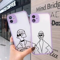 aesthetic art pizza coffee phone case for iphone 13 12 11 mini pro xr xs max 7 8 plus x matte transparent purple back cover