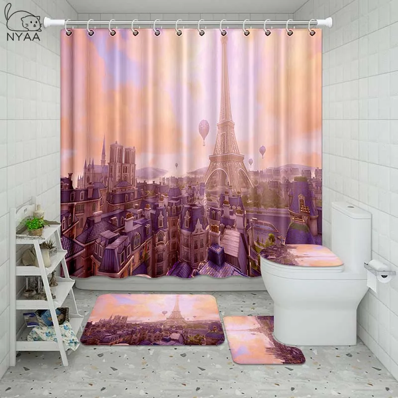 Водонепроницаемая душевая занавеска Vixm 3D с парижским ландшафтом для ванной