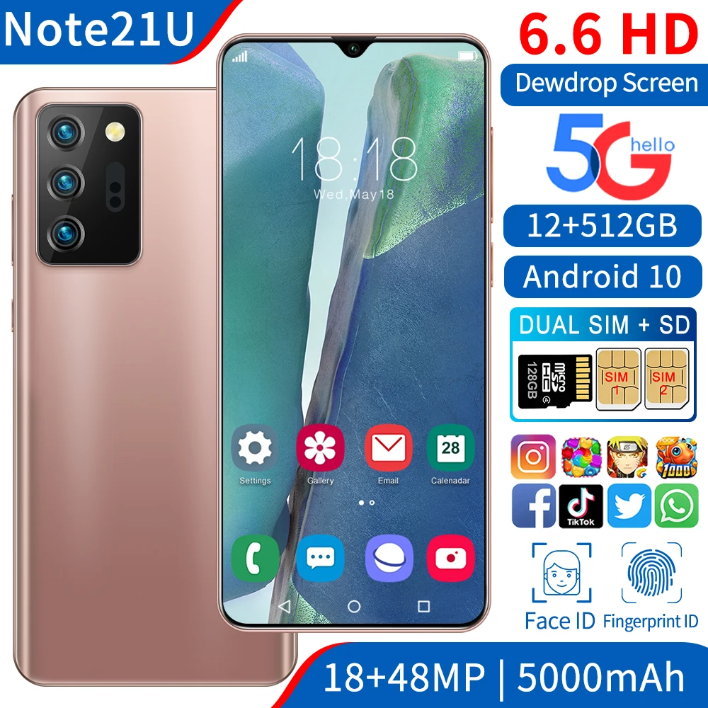

Global Version 6.7 Inch New Note21U 12GB 512GB 18+48MP Andriod 10 Smartphones Ten Core MTK6889 Dual SIM 5G Really Cell Phone