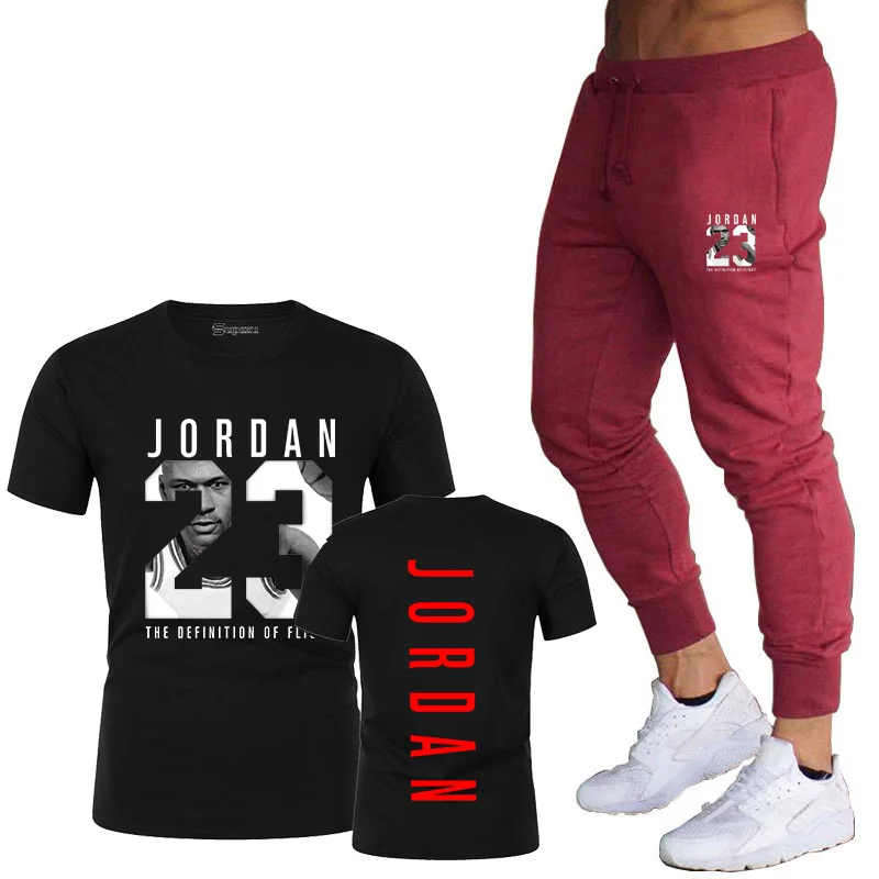 

2021 men's suit T-shirt + pants two-piece casual sportswear men/women Jordan 23 suit printed top + pants gym fitness pants