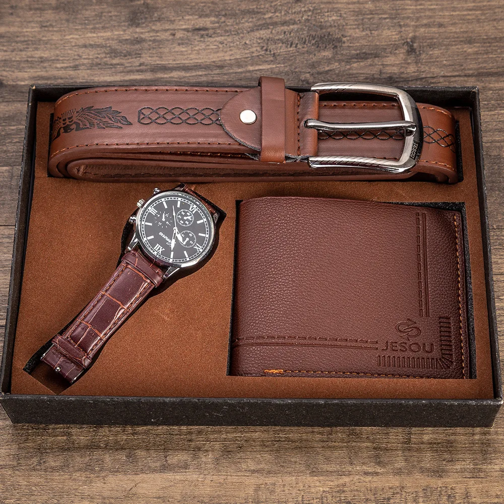

3pcs/set Men's Gift Set Beautifully Packed Watch+Wallet Belt Set Foreign Trade Creative Combination Set Men Fashion