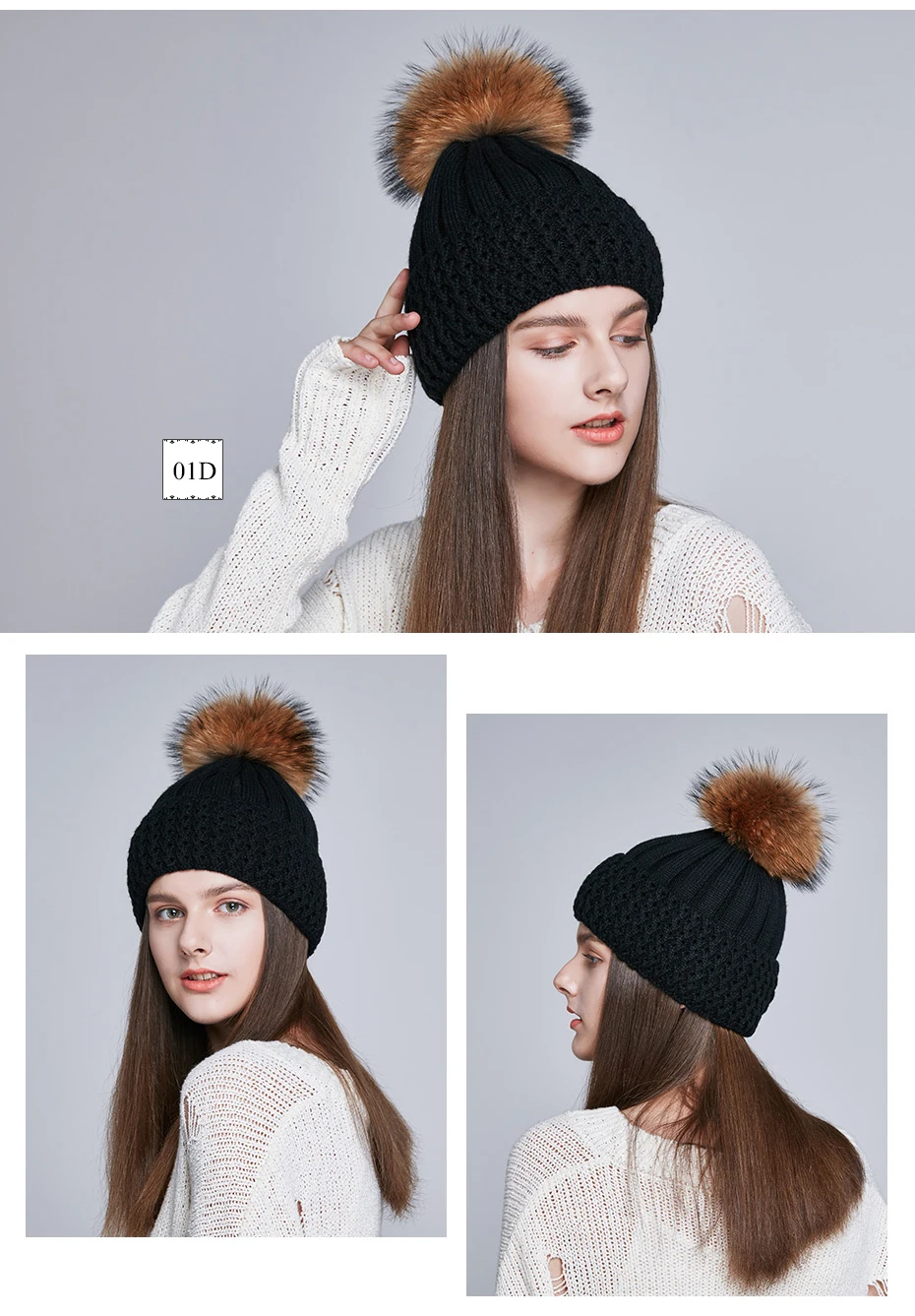 ICEbear женские шапки на осень и зиму с натуральным мехом лисы/енота, модные женские шапки с помпоном, E-MX18102Q