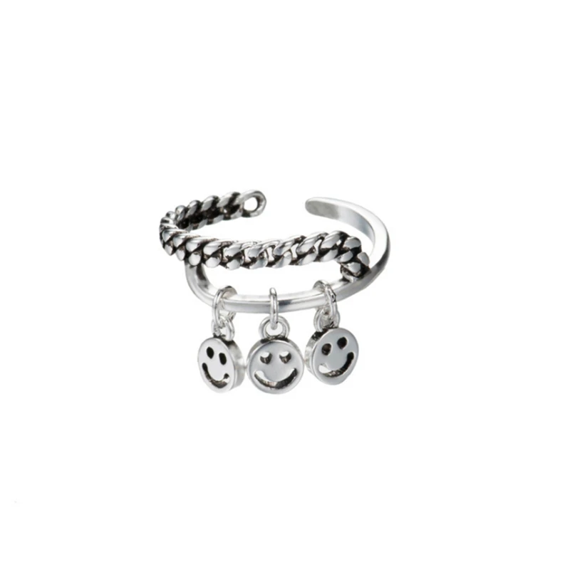 

Hot Sale Happy Smiling Face Tassel Retro Ring Free Shiping Women S Real Woman Double Vintage Rings For Birthday Gift