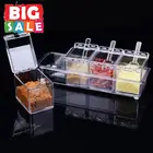 1 набор кухонных приправ с четырьмя отделениями, банка для специй, прозрачный шейкер для сахара и соли, кухонные аксессуары