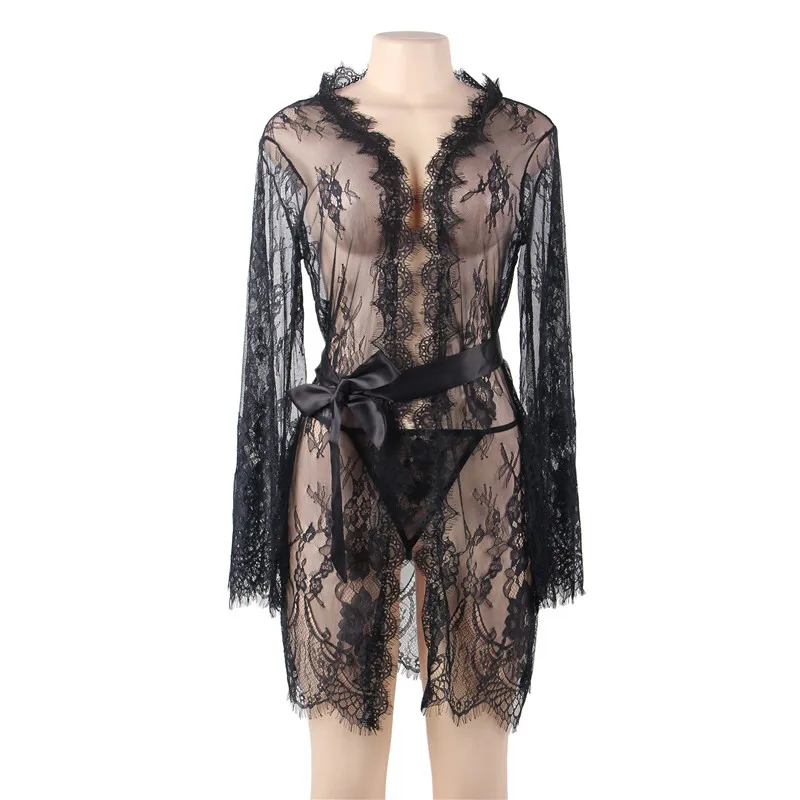 

Women Hot Sexy Lingerie Deep V-neck Perspective Gauze Lace Chemise Babydoll Erotic Lingerie Sexy Costumes Set nightgown lingerie