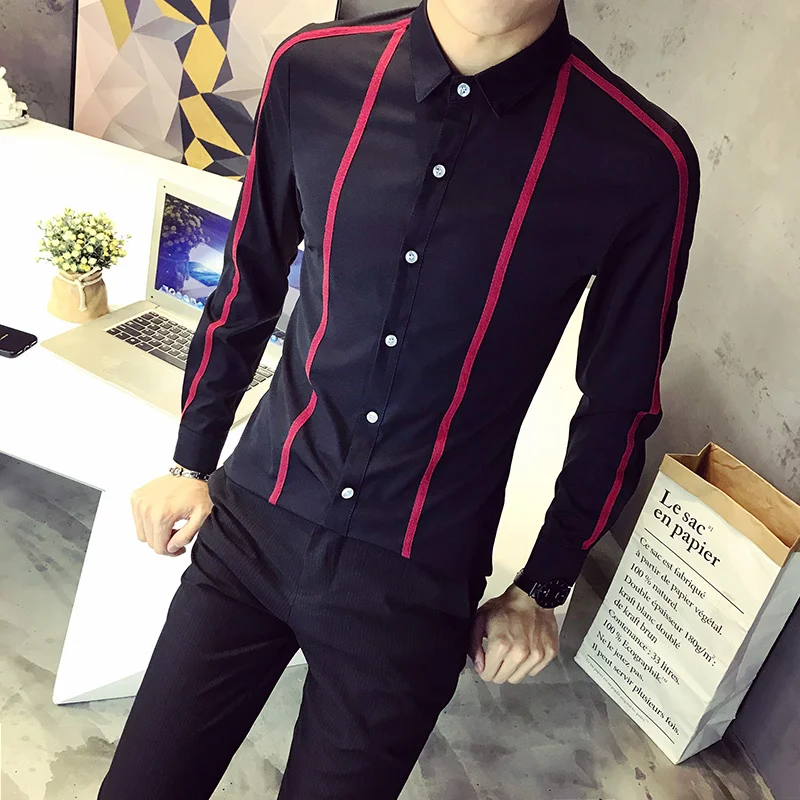 

2021 Autumn Long Sleeve Chemise Homme Manche Longue Sharp Stripe Shirt Men Camisa Social Masculina Slim Fit Korean Men Clothing