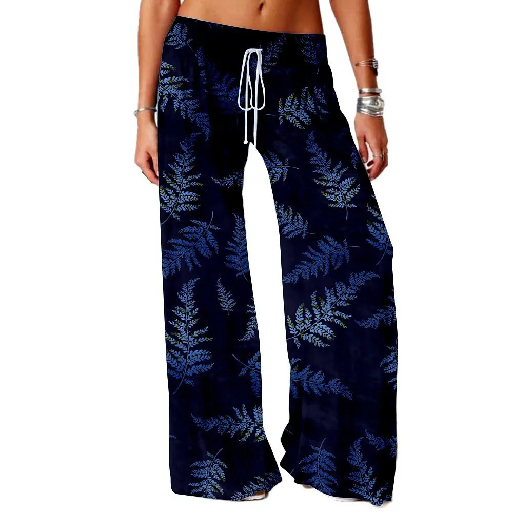 

Autumn Wide Leg Pants Trousers Women Casual Floral Print Plus Size Bottoms Loose Elastic High Waist Fashion Pant Woman Trouser