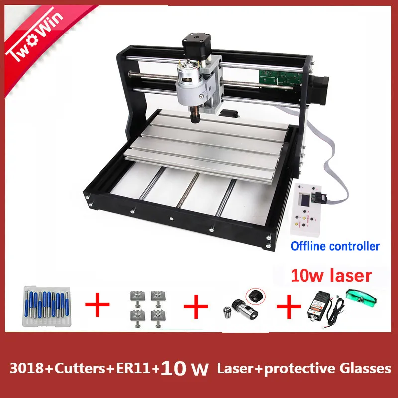 CNC 3018 PRO DIY мини-станок с ЧПУ с автономным управлением ler GRBL управлением, 3 оси Pcb фрезерный станок, деревянный маршрутизатор лазерная гравировка - Цвет: 10w laser
