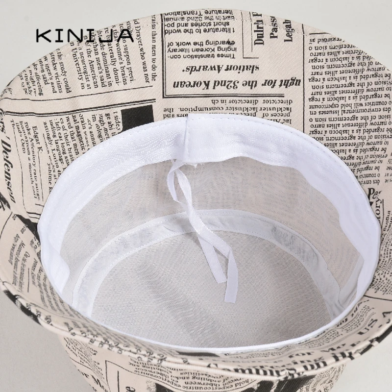 Новинка В стиле ретро газета Хлопок Ведро Шляпа Панама летние Боб головные уборы