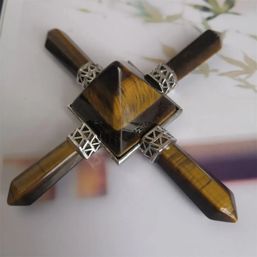 

1pc Natural Crystal Quartz Cross Pyramid Rose Quartz Energy Generator Mineral Gem Crafts Home Decoration