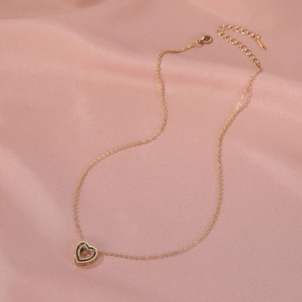 Женское Ожерелье с двойным сердцем Золотое колье из нержавеющей стали свадебное
