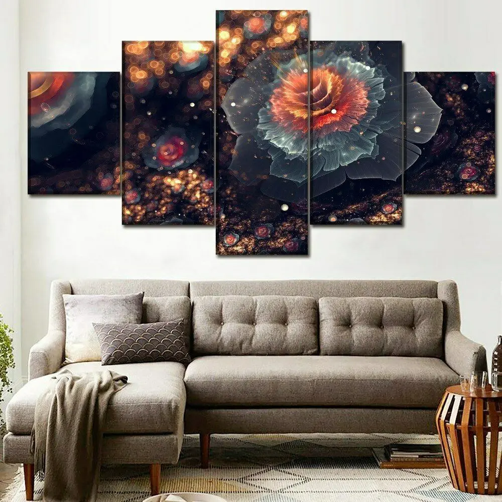 

No Framed Abstract Fractal 3D Flower 5 piece Wall Art Canvas Print Posters Paintings Painting Living Room Home Decor Pictures
