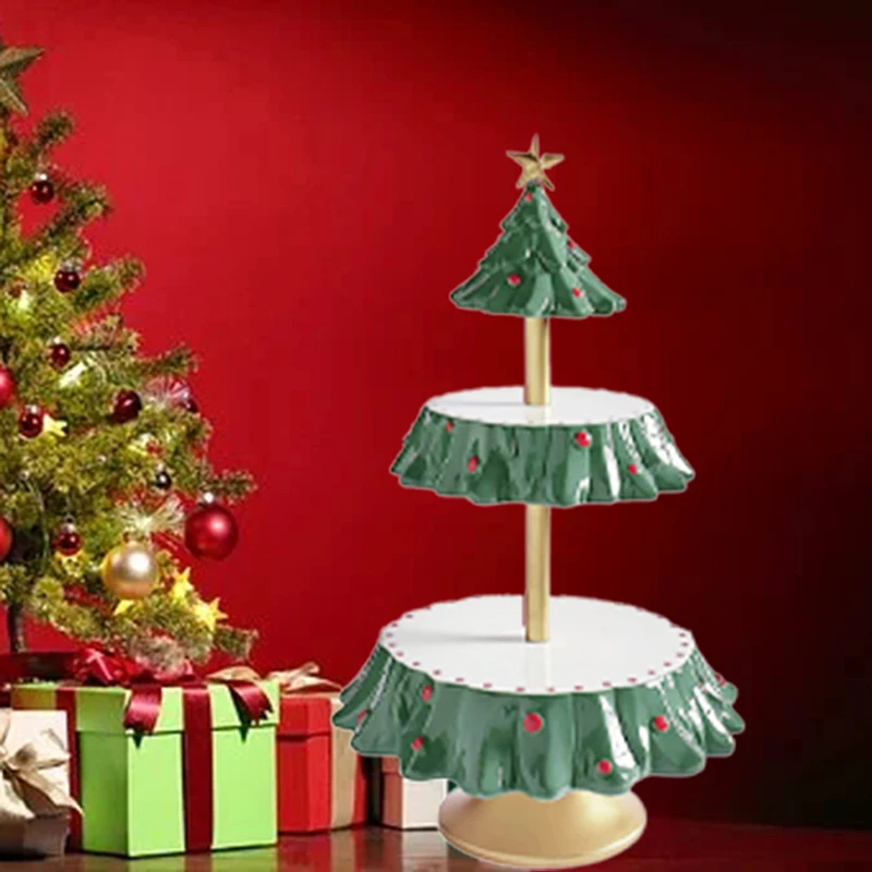 

Christmas 2 Tier Resin Food Serving Tray Snack Stand Cupcake Holder Bowl Christmas Party Table Decoration Ornaments Snack Rack