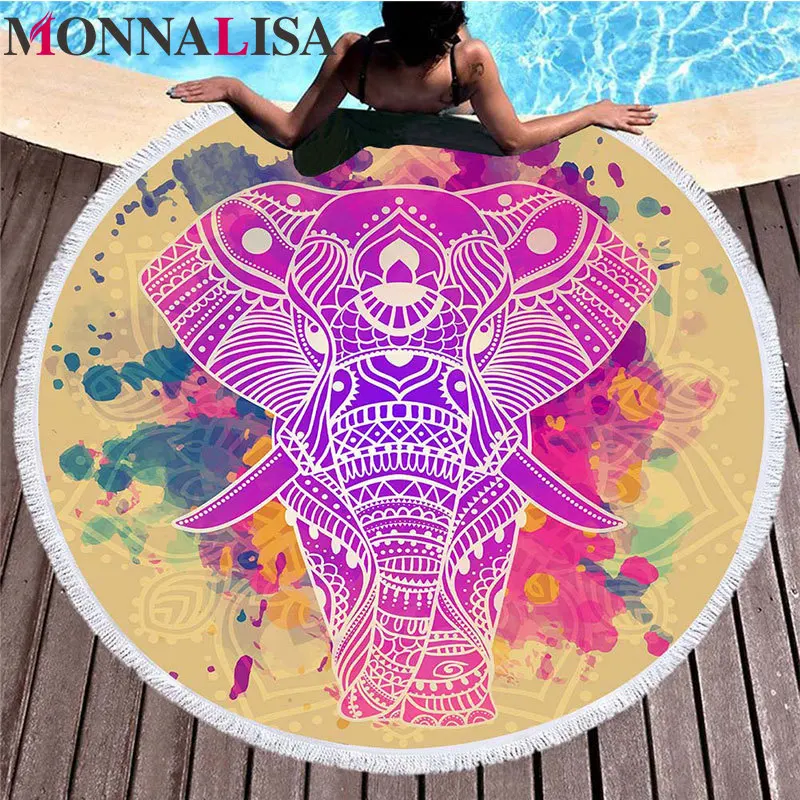 Летнее круглое пляжное полотенце С Рисунком Слона и кисточками пляжные