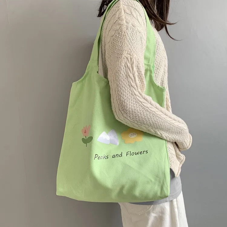 

Women Sweet Kawaii Printed Canvas Leisure Daily Shop High Quality Harajuku Korean Style All-match Grocery Bag New Shopping Bags
