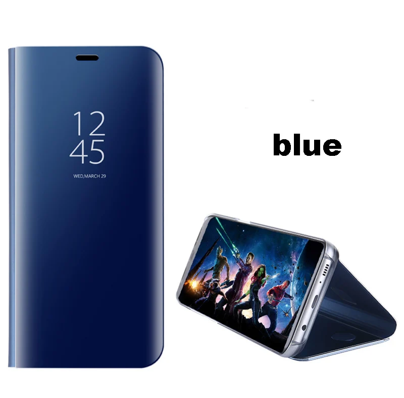 Умный зеркальный флип-чехол для телефона для samsung Galaxy S10E S9 S8 S10 плюс S7 край пленка для экрана с четким изображением A3 A5 A7 J3 J5 J7 A6 A8 PU чехол s - Цвет: blue