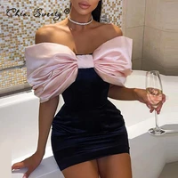 bowknot women party dresses sexy elegant bodycon female strapless cold shoulder pink mini tight dress short black new year 2022