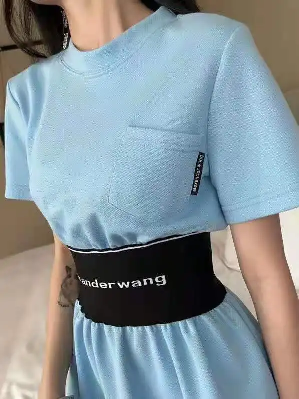 

Wang2021 AW Summer AW King Letter Ribbon Elastic Waist Mid-length Skirt Korean Style Loose T-shirt Skirt