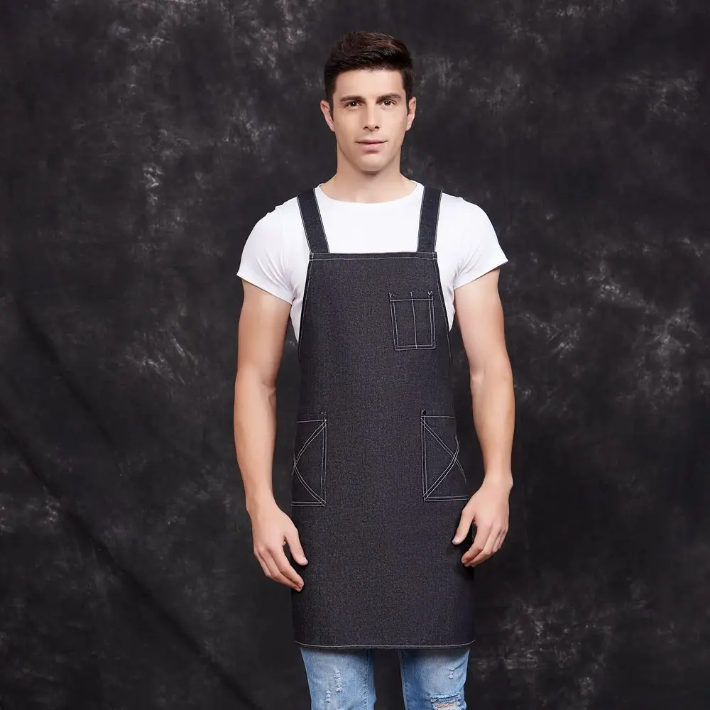Кухонный джинсовый фартук чистый черный цвет для приготовления пищи мужчин и