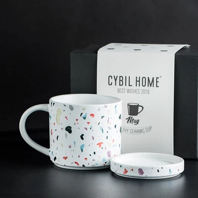 Керамическая кружка Terrazzo в скандинавском стиле с крышкой для завтрака молока