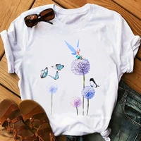 watercolor dandelion butterfily print t shirt women clothes 2022 funny fashion tshirt femme best wish t shirt female streetwear