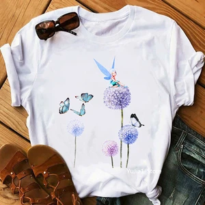 Watercolor Dandelion Butterfily Print T-Shirt Women Clothes 2022 Funny Fashion Tshirt Femme Best Wish T Shirt Female Streetwear