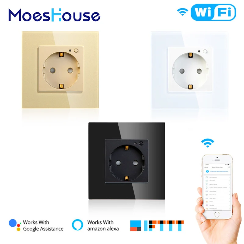 

EU WiFi Smart Wall Socket 16A Outlet Glass Panel Gemany Smart Life/Tuya Remote Control Works with Echo Alexa Google Home