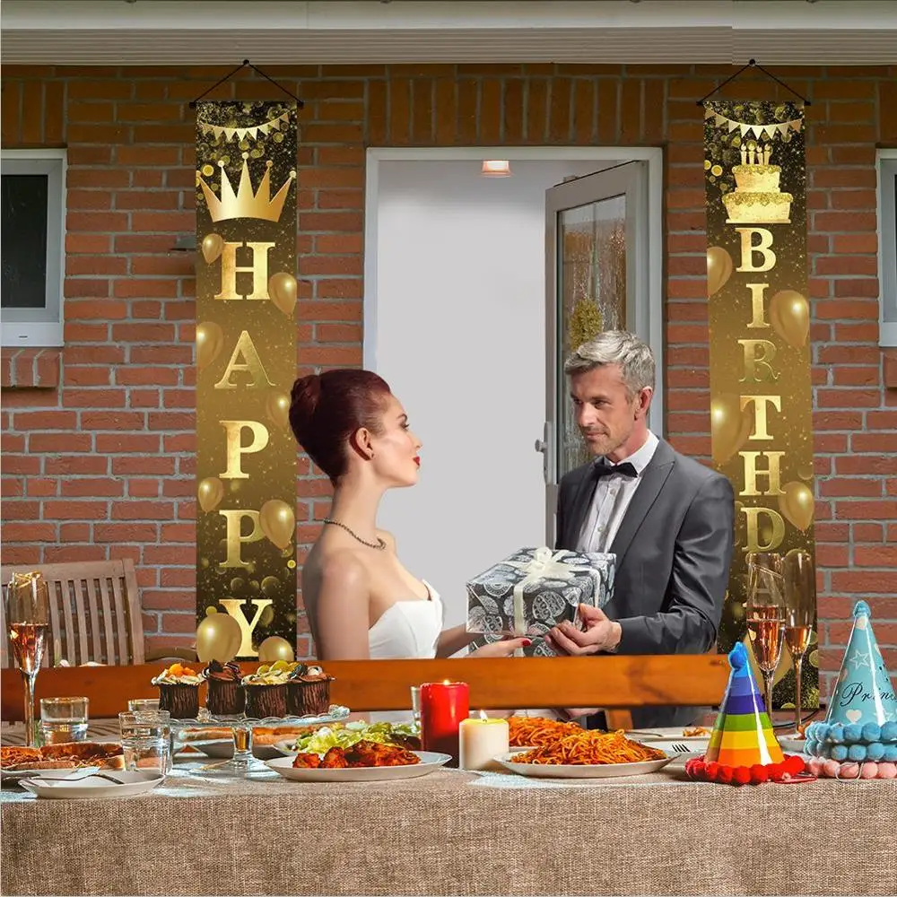 

Laeacco Gold Polka Dots Glitters Happy Birthday Couplet Photography Backdrop Crown Balloon Party Decor Background Photo Studio