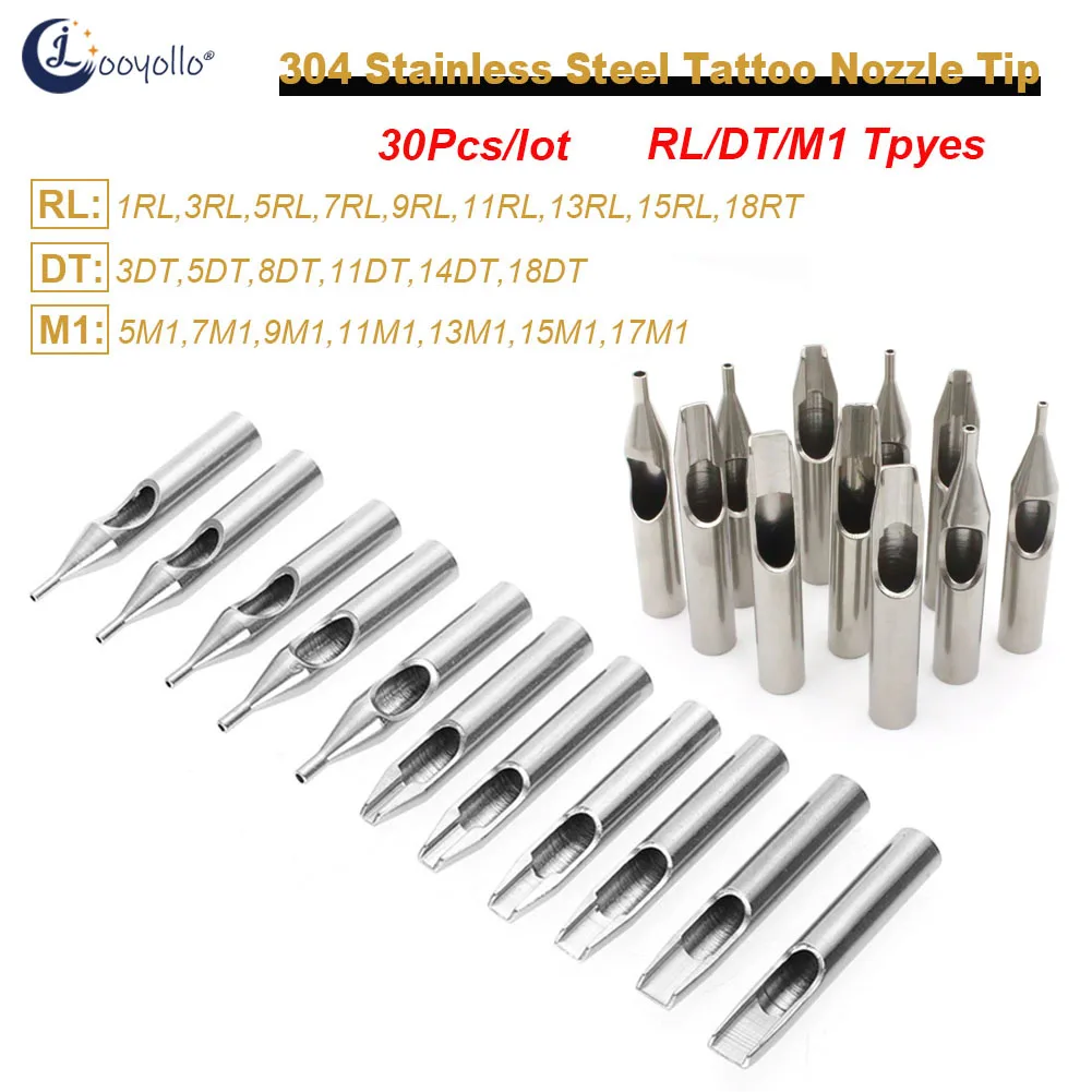 

30Pcs RL DT M1 22 Sizes Stainless Steel Tattoo Machine Nozzle Tips Tattoo Grip Needles Kit Eyebrow Makeup Supply Accessories