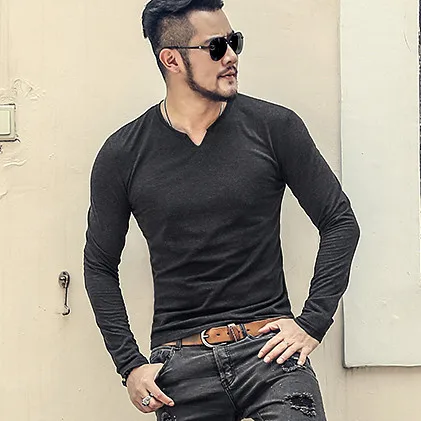 Мужская облегающая футболка с длинным рукавом стильная и роскошная хлопковая