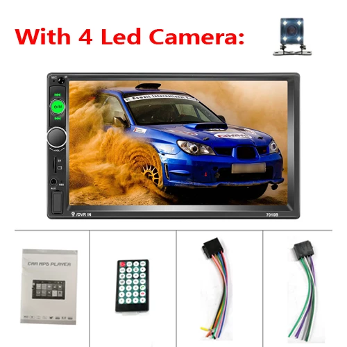 With 4 Led Camera AMPrime 2 Din автомагнитола универсальная " Автомагнитола Mirrorlink Мультимедиа Видео плеер Bluetooth SD/FM/MP4/Aux с камерой заднего вида - Цвет: With 4 Led Camera