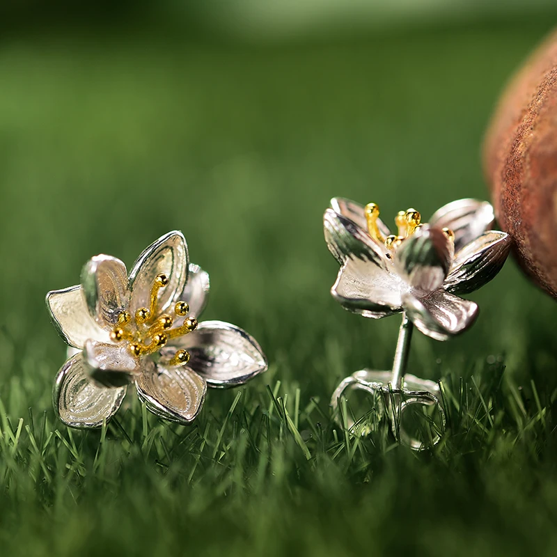 Женские серьги гвоздики Lotus Fun Moment из настоящего серебра 925 пробы ручной работы