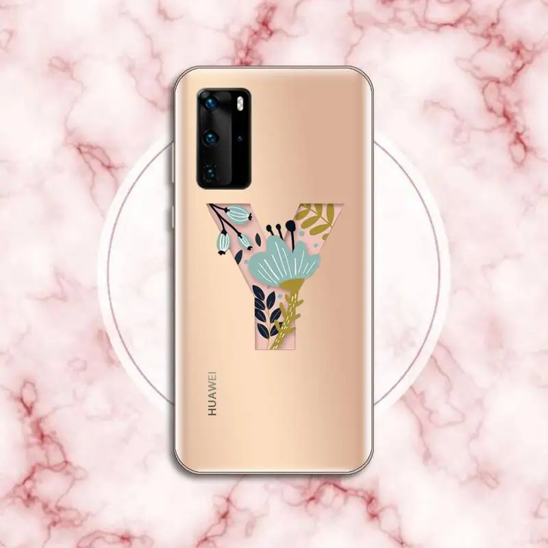 

Custom 26 letter flower Phone Case Transparent for Huawei P20 P30 P40 honor 8 10i P smart 2019 Samsung A71 A21S S10 20 plus