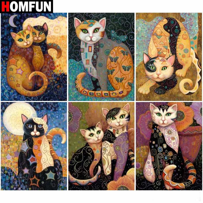 

Алмазная 5D Вышивка HOMFUN, картина «сделай сам» с полными квадратными/круглыми стразами, «тема с животными, кошками», вышивка крестиком, домашн...