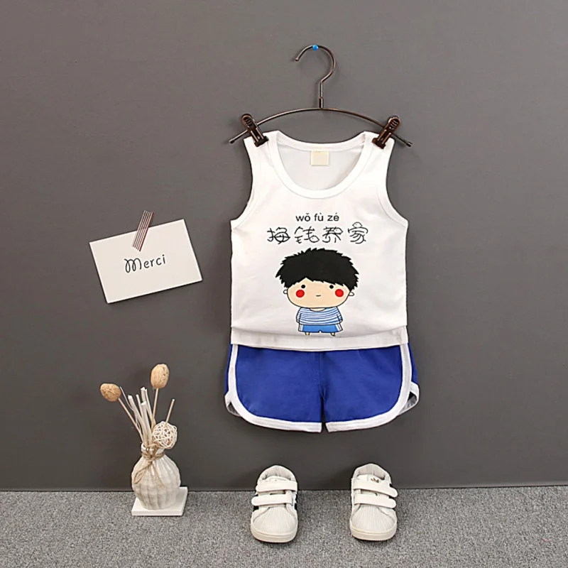 2019 HOT Baby Clothes Summer Boys Girls Casual Sleeveless Cartoon Words Print T-shirt Tops+Shorts Suits Costume Set | Детская одежда и