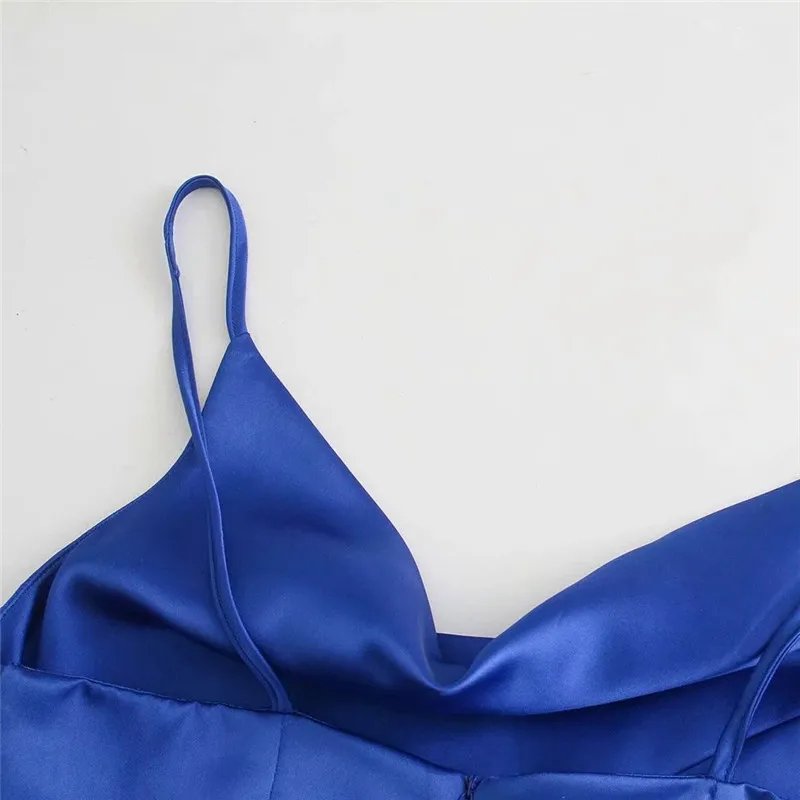 Женское атласное платье-комбинация с рюшами открытой спиной | Женская одежда