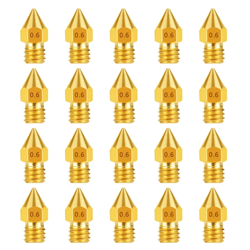 

3D Printer Accessories 1.75mm MK8 Extruder Print Head Brass Nozzle for Makerbot Creality CR-10 Ender 2/3 (20 Pcs)
