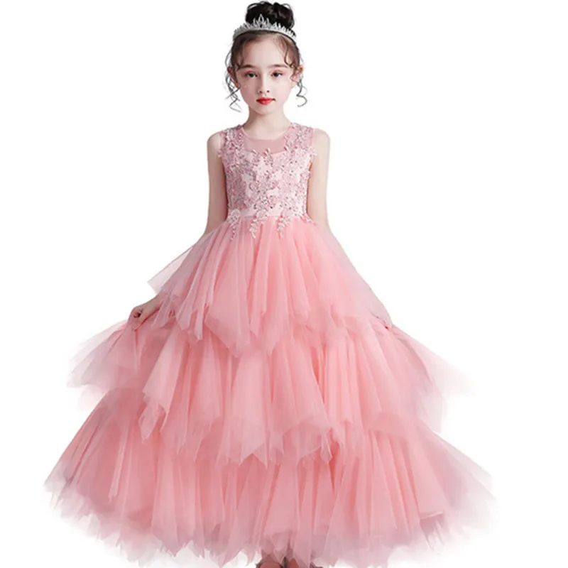 

Многослойное Цветочное платье для девочек, детское официальвечерние праздничное платье, одежда для дня рождения, Свадебный костюм, пышное ...