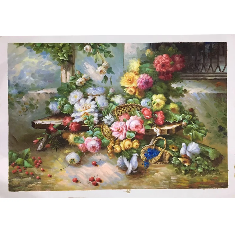KOWELL 100% Handpainted Classical Dove Flower Oil Painting On Canvas Art Gift Home Decor Living Room Wall Frameless Picture | Дом и сад