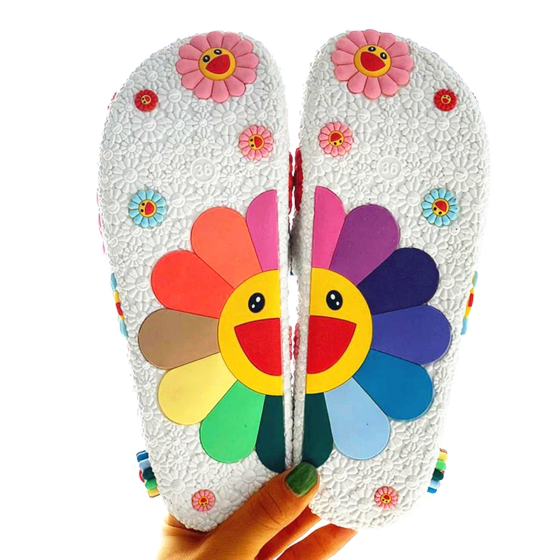 Пляжные шлепанцы с 3D улыбающимся подсолнухом женские сандалии на платформе