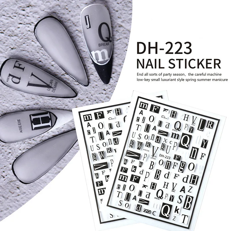 

Nail Stickers Black Decals Cool Animal Snake Leopard Flower Nail Art Decorations 3D English Alphabet Big Sheet With Adhesive
