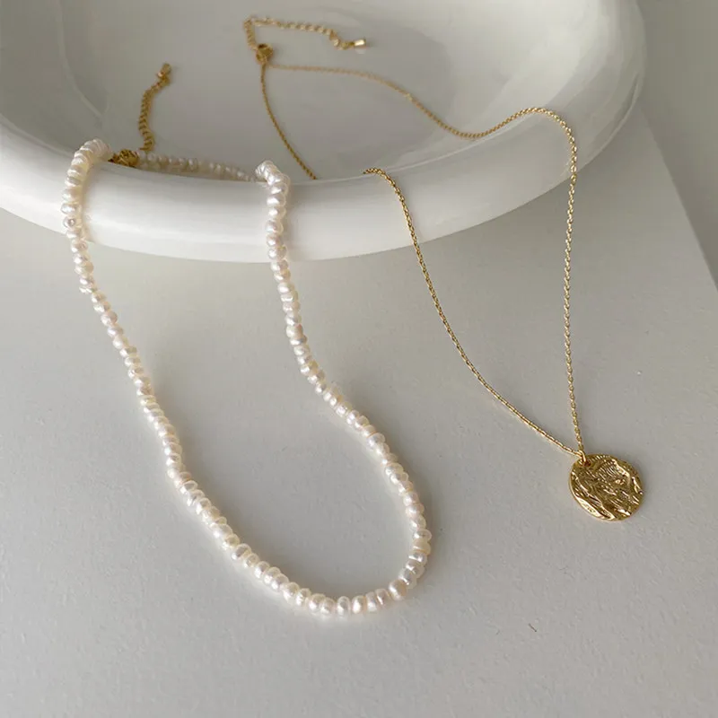 Ожерелье женское двойное с французским барочным натуральным пресноводным