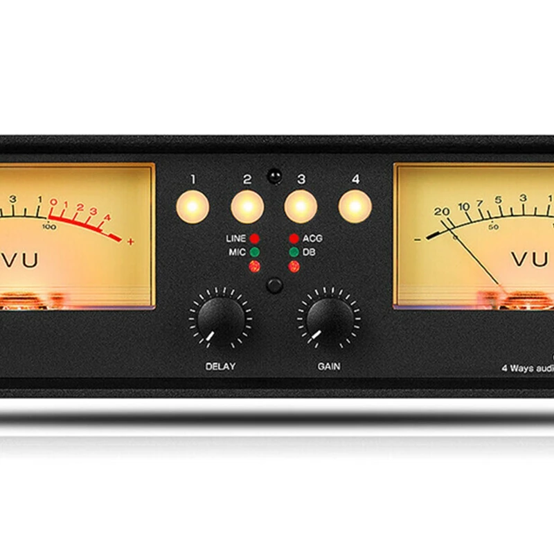 

MIC+LINE Dual VU Meter Audio Splitter Box 4-Way Switcher Sound Level Indicator