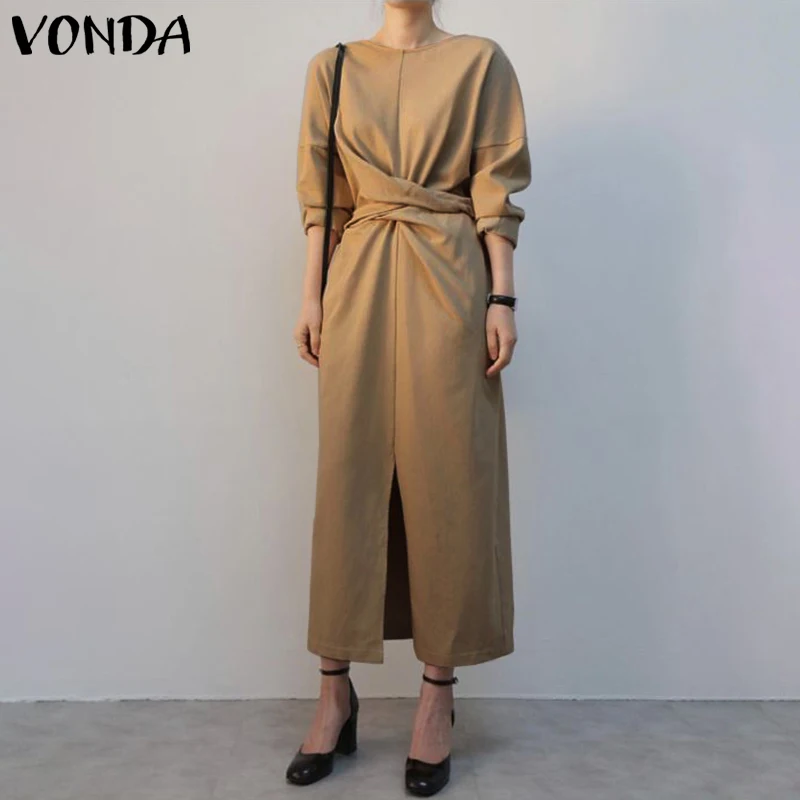 

Платье VONDA женское с круглым вырезом, элегантное свободное повседневное однотонное длинное вечернее платье с рукавом до локтя, на лето